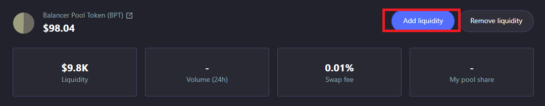 add liquidity button on balancer